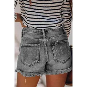 MINGALONDON Jean Shorts for Women High Waist Casual Frayed Destroy Plus Size Ripped Denim Shorts Grey XXL