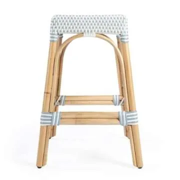 Beaumont Lane 24.5" Transitional Rattan Counter Stool in White/Sky Blue