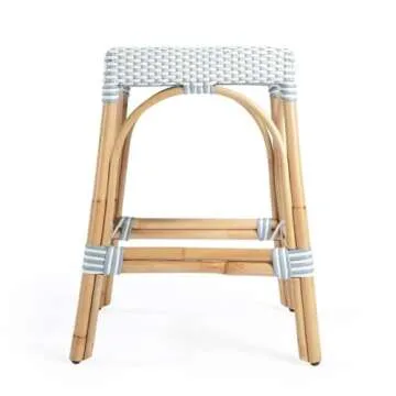 Beaumont Lane 24.5" Transitional Rattan Counter Stool in White/Sky Blue