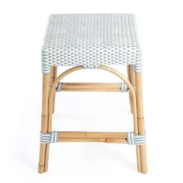 Beaumont Lane 24.5" Transitional Rattan Counter Stool in White/Sky Blue