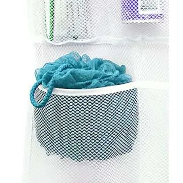 S&T INC. Shower Organizer, Shower Caddy or Bathroom Organizer with Quick Drying Mesh, 7 Pockets to Hold Shampoo, Soap, Loofah, and Cruise Ship Essentials, 14 Inch by 30 Inch, White, 1 Pack