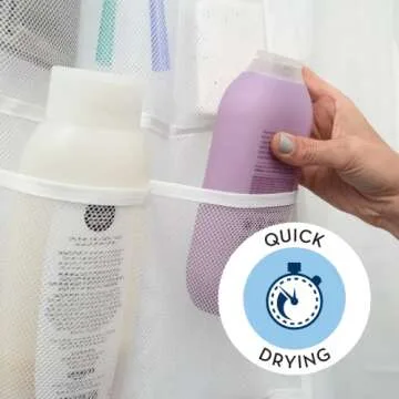 S&T INC. Shower Organizer, Shower Caddy or Bathroom Organizer with Quick Drying Mesh, 7 Pockets to Hold Shampoo, Soap, Loofah, and Cruise Ship Essentials, 14 Inch by 30 Inch, White, 1 Pack