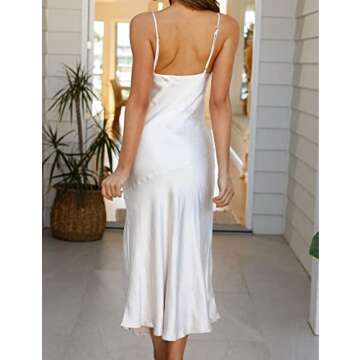 Satin Slip V Neck Maxi Dresses for Wedding Guest-Silk Sexy Slit Midi Formal Dresses for Women Evening Party