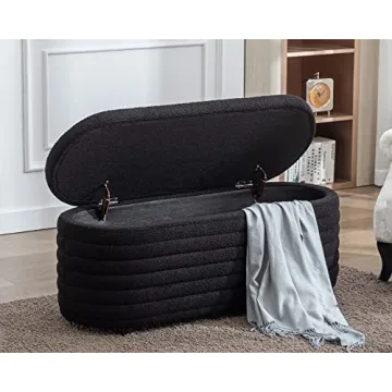DM Furniture Storage Ottoman Bench in Sleek Black