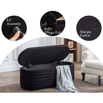 DM Furniture Storage Ottoman Bench in Sleek Black