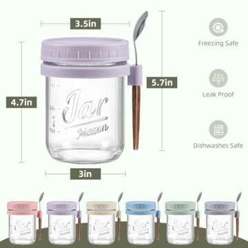 LANDNEOO Overnight Oats Jars Set - 6 Pack Glass Containers