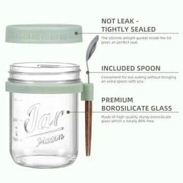 LANDNEOO Overnight Oats Jars Set - 6 Pack Glass Containers