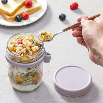 LANDNEOO Overnight Oats Jars Set - 6 Pack Glass Containers