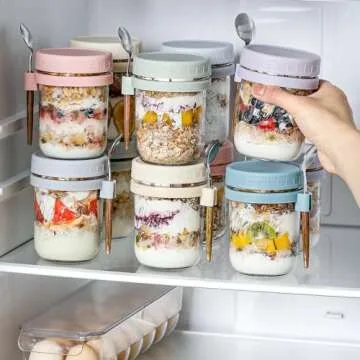 LANDNEOO Overnight Oats Jars Set - 6 Pack Glass Containers