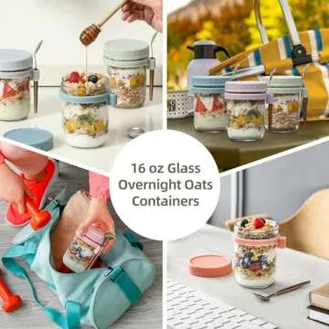 LANDNEOO Overnight Oats Jars Set - 6 Pack Glass Containers