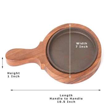 Sahishnu Round Cast Iron Fajita Plate Set with Wooden Base