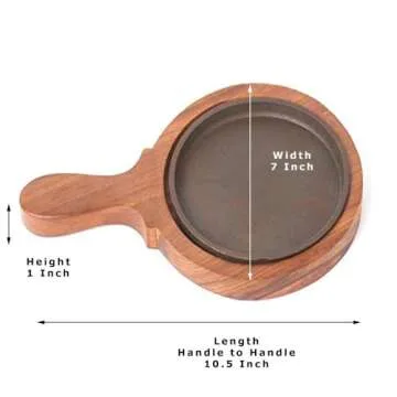 Sahishnu Round Cast Iron Fajita Plate Set with Wooden Base