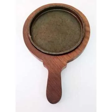 Sahishnu Round Cast Iron Fajita Plate Set with Wooden Base