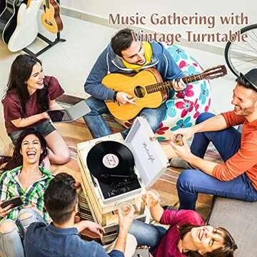 Turntable Vinyl Record Player 3-Speed Suitcase Portable Belt-Driven Record Player with Built-in Speakers RCA Line Out AUX in Headphone Jack Vintage White