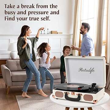 Turntable Vinyl Record Player 3-Speed Suitcase Portable Belt-Driven Record Player with Built-in Speakers RCA Line Out AUX in Headphone Jack Vintage White