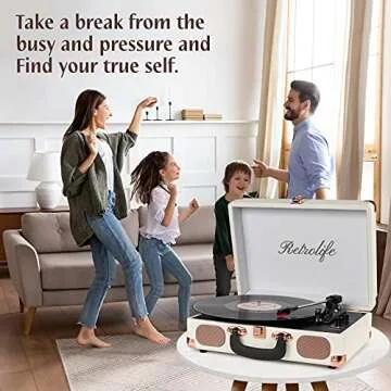 Turntable Vinyl Record Player 3-Speed Suitcase Portable Belt-Driven Record Player with Built-in Speakers RCA Line Out AUX in Headphone Jack Vintage White