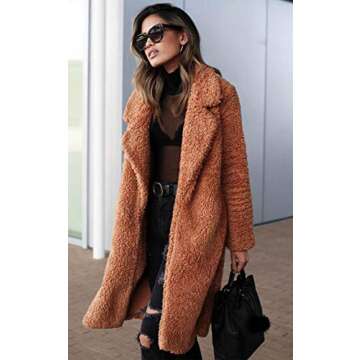 Angashion Women's Fuzzy Fleece Lapel Open Front Long Cardigan Coat Faux Fur Warm Winter Outwear Jack...