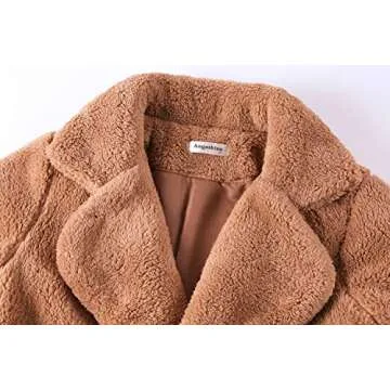 Angashion Women's Fuzzy Fleece Lapel Open Front Long Cardigan Coat Faux Fur Warm Winter Outwear Jackets Caramel S