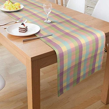 Urban Villa Easter Table Runner Easter Collection 100% Cotton Fused Table Runner Easter Special Over Sized 14" x72'' Inches Easter Colors Buffalo Check Table Runner Heavier Quality Table Runner
