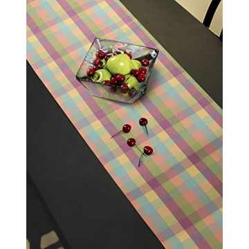 Urban Villa Easter Table Runner Easter Collection 100% Cotton Fused Table Runner Easter Special Over Sized 14" x72'' Inches Easter Colors Buffalo Check Table Runner Heavier Quality Table Runner