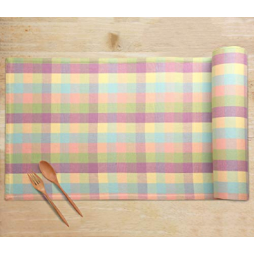 Urban Villa Easter Table Runner Easter Collection 100% Cotton Fused Table Runner Easter Special Over Sized 14" x72'' Inches Easter Colors Buffalo Check Table Runner Heavier Quality Table Runner