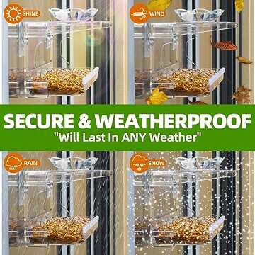 WENMIXER Window Bird Feeder with Non-Marking Self-Adhesive Hooks, Clear Window Bird Feeder for Outside, Transparent Bird House, Outdoor Bird Feeders, Wild Bird Watching Gift, Garden Decor
