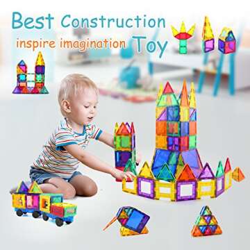 Children Hub 60pcs Magnetic Tiles Set - 3D Magnet Building Blocks - Premium Quality Educational Toys...