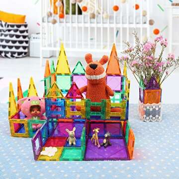 Children Hub 60pcs Magnetic Tiles Set - 3D Magnet Building Blocks - Premium Quality Educational Toys for Your Kids - Upgraded Version with Strong Magnets - Creativity, Imagination, Inspiration