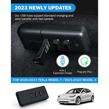 Shademax Glove Box USB Hub Tesla Model Y / 3 4-in-1 USB Hub Glove Box Dash Cam Flash Drive Docking S...