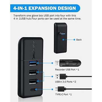 Shademax Glove Box USB Hub Tesla Model Y / 3 4-in-1 USB Hub Glove Box Dash Cam Flash Drive Docking Station for 2021 2022 2023 2024 2025 Tesla Model Y Model 3 Accessories (Left Hand Driving)