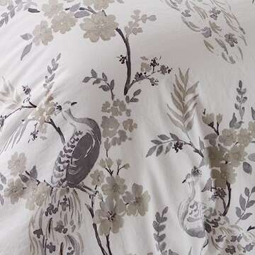 Levtex Home - Pisa Duvet Cover Set - King Duvet Cover + Two King Pillow Cases - Floral Contemporary Peacock - Grey and Taupe - Duvet Cover (106 x 94in.) and Pillow Case (36 x 20in.) - Cotton