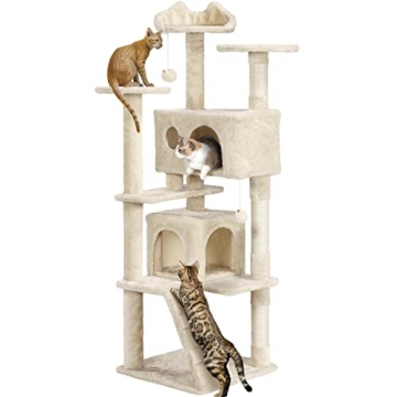 Yaheetech 62in Cat Tree Tower - Double Condo, Scratching Posts, Beige
