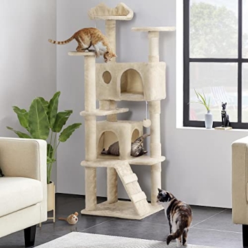 Yaheetech Cat Tree Tower - 62in, Beige, Durable Design