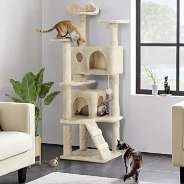 Yaheetech Cat Tree Tower - 62in, Beige, Durable Design