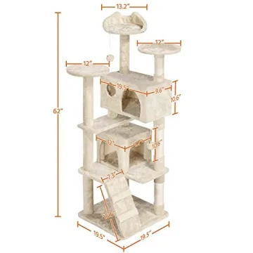 Yaheetech Cat Tree Tower - 62in, Beige, Durable Design