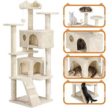 Yaheetech Cat Tree Tower - 62in, Beige, Durable Design