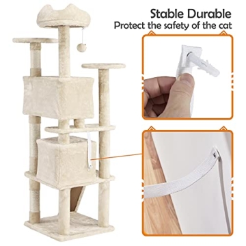 Yaheetech Cat Tree Tower - 62in, Beige, Durable Design