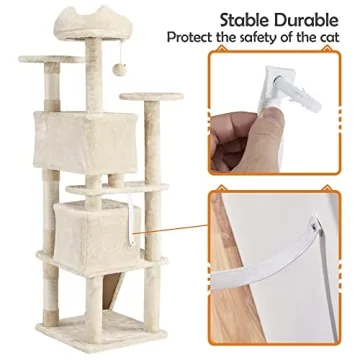 Yaheetech Cat Tree Tower - 62in, Beige, Durable Design