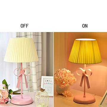 WENGAN Multifunction Desk lamp Nordic Fresh Style Table Lamp, Yellow Cloth Lamp Shade Girls Princess Bedroom Bedside Lamp, Pink Bowknot Iron Lamp Body Living Room Gift Lamp Desk Lamps for Office