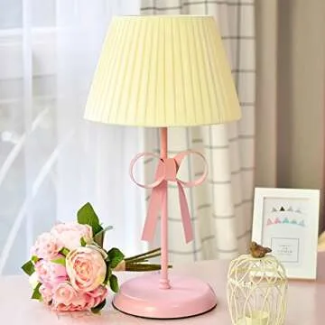 WENGAN Multifunction Desk lamp Nordic Fresh Style Table Lamp, Yellow Cloth Lamp Shade Girls Princess Bedroom Bedside Lamp, Pink Bowknot Iron Lamp Body Living Room Gift Lamp Desk Lamps for Office