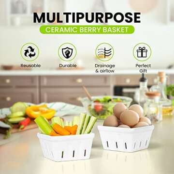 Zen People Ceramic Berry Basket Set | Reusable Porcelain Baskets