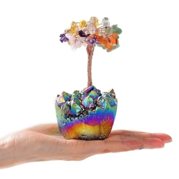 KALIFANO Natural Tree of Life (100+ Gemstone Count!) Chakra Crystal Tree with Quartz Cluster Base - ...