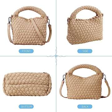 Woven Small Crossbody Tote Bag for Women - Weaving Purse Summer Weave Quilted Detachable Strap Handbag (Milk tea)