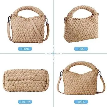 Woven Small Crossbody Tote Bag for Women - Weaving Purse Summer Weave Quilted Detachable Strap Handbag (Milk tea)