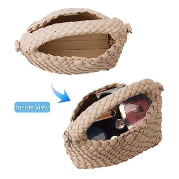 Woven Small Crossbody Tote Bag for Women - Weaving Purse Summer Weave Quilted Detachable Strap Handbag (Milk tea)