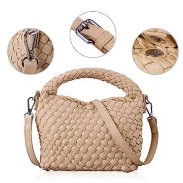 Woven Small Crossbody Tote Bag for Women - Weaving Purse Summer Weave Quilted Detachable Strap Handbag (Milk tea)