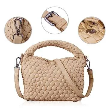 Woven Small Crossbody Tote Bag for Women - Weaving Purse Summer Weave Quilted Detachable Strap Handbag (Milk tea)
