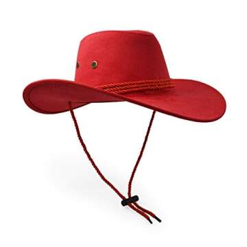 Cowboy Hat - Sun Hat Faux Felt Leather Suede Travel Cap Outdoor Red