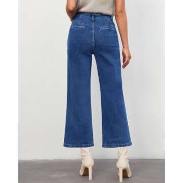 LookbookStore Women's Wide Leg Jeans Dark Wash Jeans Women Womens Jeans Size 10 Dark Jeans for Women Pants for Women Trendy Baggy Jeans Women High Waist Jeans Darkness Blue Size Medium