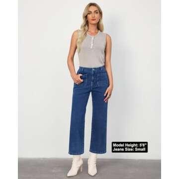 LookbookStore Women's Wide Leg Jeans Dark Wash Jeans Women Womens Jeans Size 10 Dark Jeans for Women Pants for Women Trendy Baggy Jeans Women High Waist Jeans Darkness Blue Size Medium